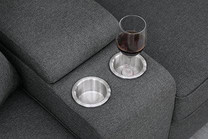 127" L-Shaped Sectional Couch with Movable Ottoman & 6 Throw Pillows,7 Seat Chenille Upholstered Sofa W/2 Cup Holders,USB Port & Hidden Storage Box,DIY Combination,for Living Room,Apartment,Gray