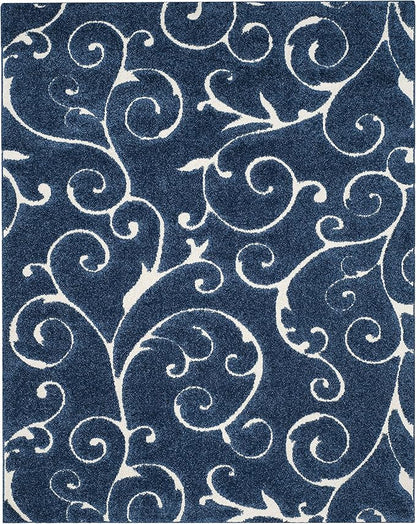 SAFAVIEH Florida Shag Collection Area Rug - 8'6" x 12', Dark Blue & Cream, Scroll Design, Non-Shedding & Easy Care, 1.2-inch Thick Ideal for High Traffic Areas in Living Room, Bedroom (SG455-6511)