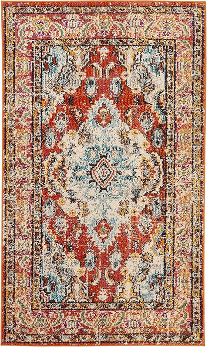SAFAVIEH Monaco Collection Accent Rug - 3' x 5', Orange & Light Blue, Medallion Distressed Design, Non-Shedding & Easy Care, Ideal for High Traffic Areas in Entryway, Living Room, Bedroom (MNC243H)