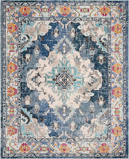 SAFAVIEH Monaco Collection X-Large Area Rug - 12' x 18', Navy & Light Blue, Medallion Distressed Design, Non-Shedding & Easy Care, Ideal for High Traffic Areas in Living Room, Bedroom (MNC243N)