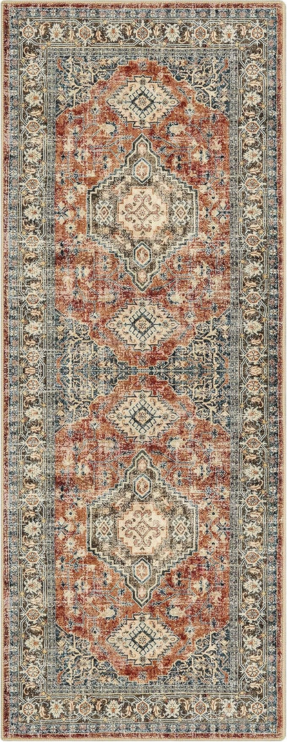 Lahome Oriental Washable Kitchen Runner Rug, 2x6 Carpet Runners for Hallway 6ft Non Skid, Vintage Soft Hallway Rug for Bathroom Bedroom Entryway, Brick Red