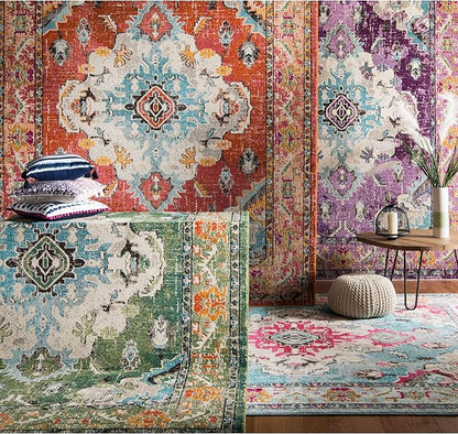 SAFAVIEH Monaco Collection X-Large Area Rug - 11' x 15', Orange & Light Blue, Medallion Distressed Design, Non-Shedding & Easy Care, Ideal for High Traffic Areas in Living Room, Bedroom (MNC243H)