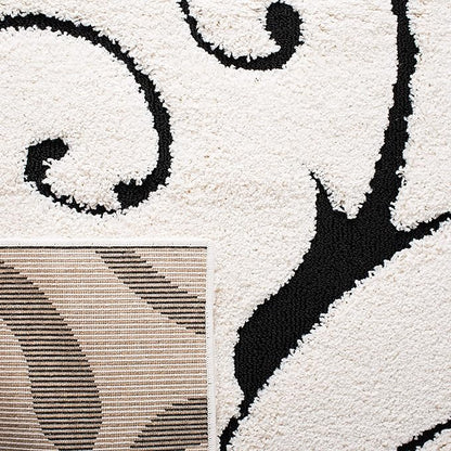 SAFAVIEH Florida Shag Collection Area Rug - 10' Square, Ivory & Black, Scroll Design, Non-Shedding & Easy Care, 1.2-inch Thick Ideal for High Traffic Areas in Living Room, Bedroom (SG455-1290)