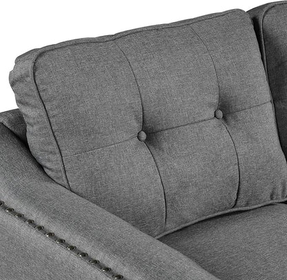 FANYE 3 Pieces Living Room Furniture Sets Include Sofa, Loveseat and Armchair, Linen Fabric Upholstered Sectional Couch with Classical Rivets Decor and Tufted Back Cushions, Retro Gray Sofa & Couch