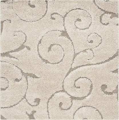 SAFAVIEH Florida Shag Collection Area Rug - 4' Square, Cream & Beige, Scroll Design, Non-Shedding & Easy Care, 1.2-inch Thick Ideal for High Traffic Areas in Living Room, Bedroom (SG455-1113)
