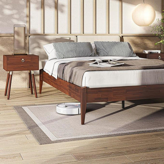 Bme Dinkee 15 Inch Signature Bed Frame Without Headboard - Modern & Minimalist Style with Acacia Wood - 12 Strong Wood Slat Support - Easy Assembly - No Box Spring Neededd - Dark Chocolate, Full