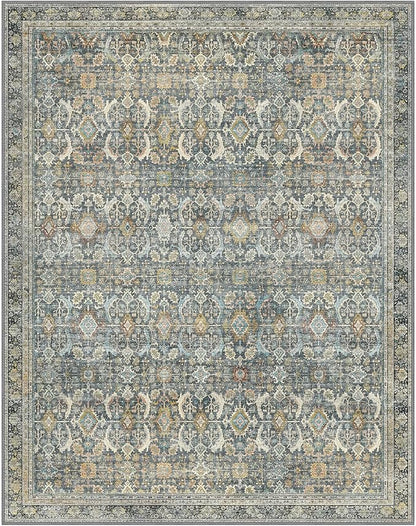10X12 Area Rugs Machine Washable Rugs for Living Room, Vintage Boho Large Rugs for Bedroom Dining Room, Non Slip Indoor Soft Distressed Lightweight Thin Low Pile Carpet, Terracotta