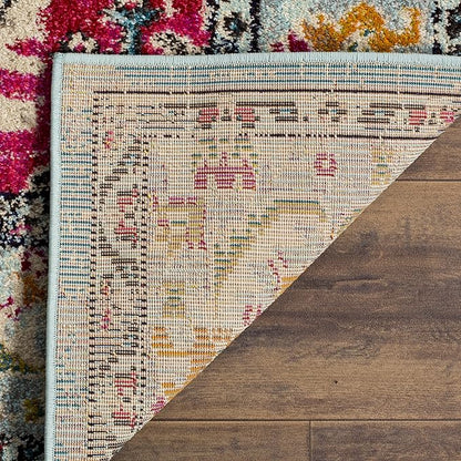 SAFAVIEH Monaco Collection Runner Rug - 2'2" x 12', Light Blue & Fuchsia, Medallion Distressed Design, Non-Shedding & Easy Care, Ideal for High Traffic Areas in Living Room, Bedroom (MNC243J)