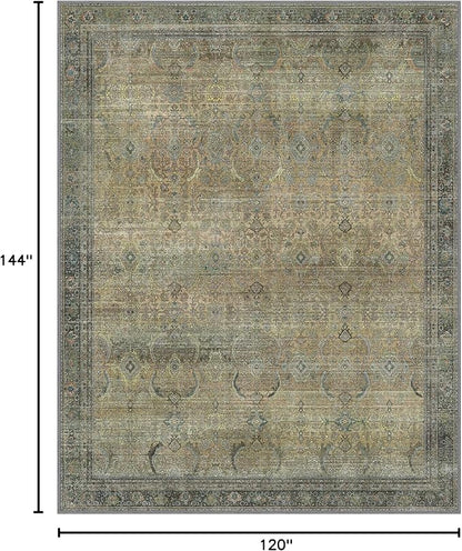 10X12 Area Rugs Machine Washable Rugs for Living Room, Vintage Boho Large Rugs for Bedroom Dining Room, Non Slip Indoor Soft Distressed Lightweight Thin Low Pile Carpet, Vintage Sunset