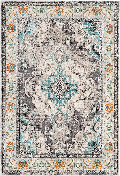 SAFAVIEH Monaco Collection Area Rug - 10' x 14', Grey & Light Blue, Boho Chic Medallion Distressed Design, Non-Shedding & Easy Care, Ideal for High Traffic Areas in Living Room, Bedroom (MNC243G)