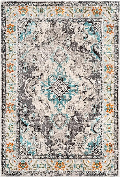 SAFAVIEH Monaco Collection Area Rug - 8' x 10', Grey & Light Blue, Boho Chic Medallion Distressed Design, Non-Shedding & Easy Care, Ideal for High Traffic Areas in Living Room, Bedroom (MNC243G)