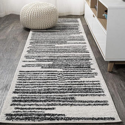 JONATHAN Y Khalil Modern Berber Stripe Cream/Black Runner Rug, 2x14, Contemporary, Bohemian, Easy-Cleaning for Living Room, Bedroom, Kitchen, Pet Friendly, Non-Shedding (MOH207A-214)