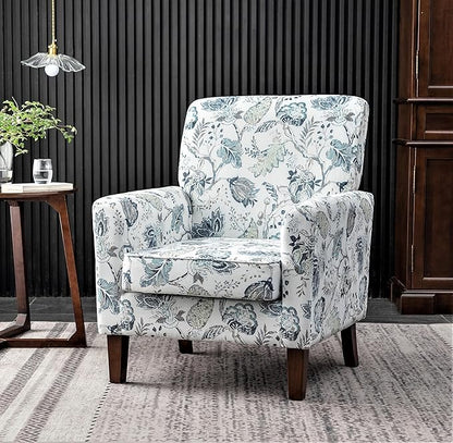 Container Furniture Direct Contemporary Accent Arm Chair with Birch Wood Frame and Velvet Upholstery, Armchair for Office and Living Room Decor, Removable Cushions, 07 Printed Fabric