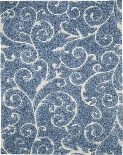 SAFAVIEH Florida Shag Collection X-Large Area Rug - 11' x 15', Light Blue & Cream, Scroll, Non-Shedding & Easy Care, 1.2-inch Thick Ideal for High Traffic Areas in Living Room, Bedroom (SG455-6011)