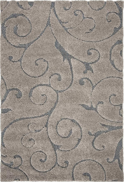 SAFAVIEH Florida Shag Collection Area Rug - 8'6" x 12', Grey & Light Blue, Scroll Design, Non-Shedding & Easy Care, 1.2-inch Thick Ideal for High Traffic Areas in Living Room, Bedroom (SG455-1160)