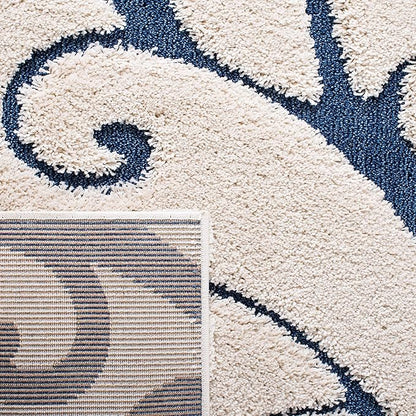 SAFAVIEH Florida Shag Collection Area Rug - 8'6" x 12', Cream & Blue, Scroll Design, Non-Shedding & Easy Care, 1.2-inch Thick Ideal for High Traffic Areas in Living Room, Bedroom (SG455-1165)