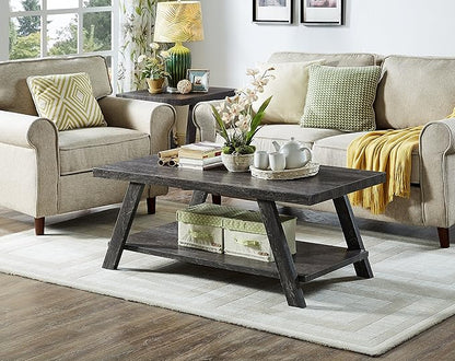 Roundhill Furniture Athens Contemporary Replicated Wood Shelf Coffee Table in Charcoal Finish