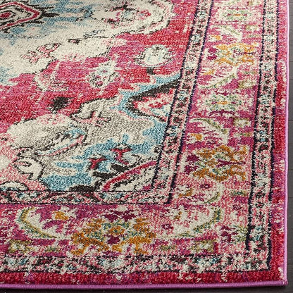 SAFAVIEH Monaco Collection X-Large Area Rug - 11' x 15', Pink & Multi, Boho Chic Medallion Distressed Design, Non-Shedding & Easy Care, Ideal for High Traffic Areas in Living Room, Bedroom (MNC243D)