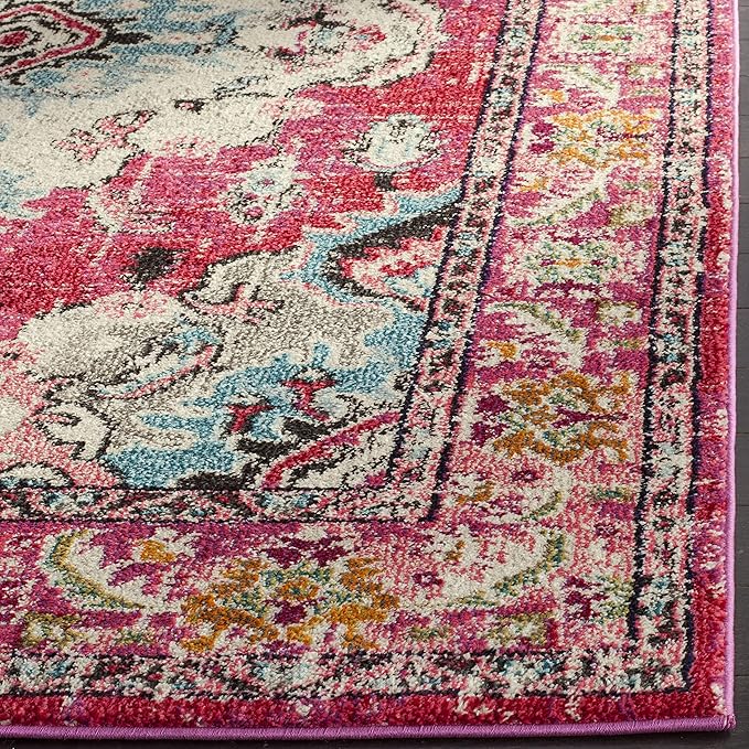 SAFAVIEH Monaco Collection Runner Rug - 2'2" x 10', Pink & Multi, Boho Chic Medallion Distressed Design, Non-Shedding & Easy Care, Ideal for High Traffic Areas in Living Room, Bedroom (MNC243D)