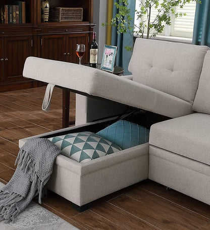 Devion Furniture Garisa 4-in-1 Convertible L Shaped Couch with Pull Out Bed and Storage, Sectional Sleeper Sofa with Reversible Chaise for Living Room, Apartment, Bedroom, Office