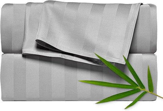 California King Sheets by Pure Bamboo, Genuine 100% Organic Viscose Derived from Bamboo Bed Sheet Set, Soft & Cooling, Double Stitching, Lifetime Quality Promise (California King, Jacquard Silver)