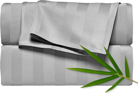 Full Sheets by Pure Bamboo, Genuine 100% Organic Viscose Derived from Bamboo Bed Sheet Set, Luxuriously Soft & Cooling, Double Stitching, Lifetime Quality Promise (Full, Jacquard Silver)