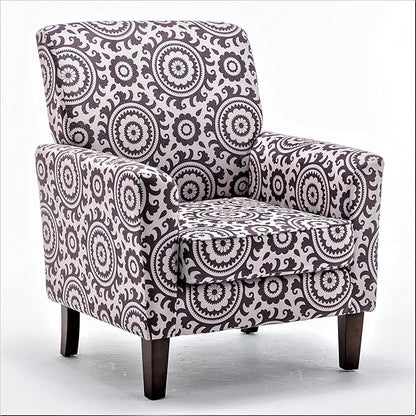 Container Furniture Direct Contemporary Accent Arm Chair with Birch Wood Frame and Velvet Upholstery, Armchair for Office and Living Room Decor, Removable Cushions, 02 Printed Fabric