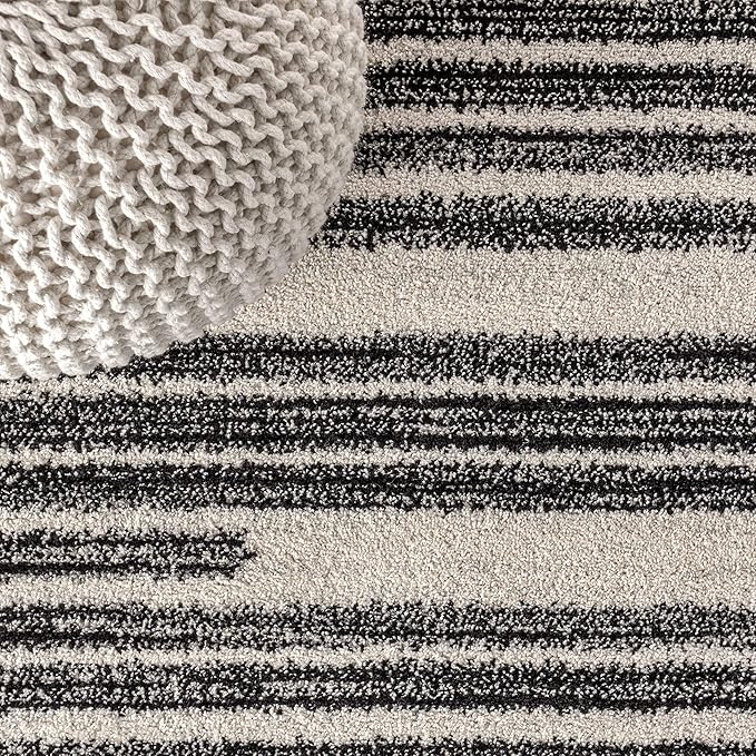 JONATHAN Y Khalil Modern Berber Stripe Cream/Black 8' Round Indoor Area Rug, Contemporary, Bohemian, Easy-Cleaning for Living Room, Bedroom, Kitchen, Pet Friendly, Non-Shedding (MOH207A-8R)