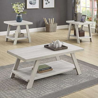 Roundhill Furniture Athens Contemporary 3-Piece Wood Shelf Coffee Table Set, White