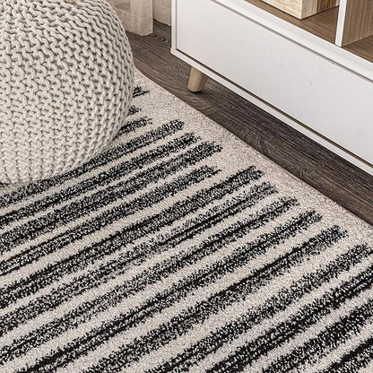 JONATHAN Y Khalil Modern Berber Stripe Cream/Black 7' Round Indoor Area Rug, Contemporary, Bohemian, Easy-Cleaning for Living Room, Bedroom, Kitchen, Pet Friendly, Non-Shedding (MOH207A-7R)