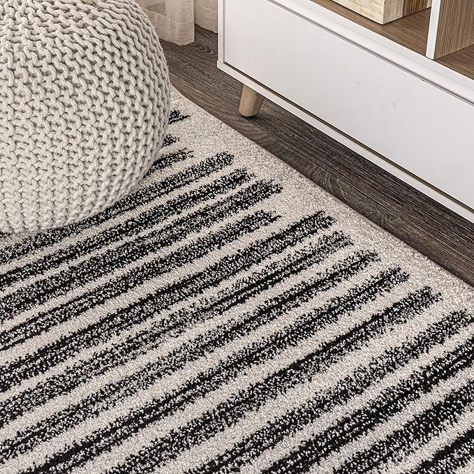 JONATHAN Y Khalil Modern Berber Stripe Cream/Black 4x4 Square Indoor Area Rug, Contemporary, Bohemian, Easy-Cleaning for Living Room, Bedroom, Kitchen, Pet Friendly, Non-Shedding (MOH207A-4SQ)