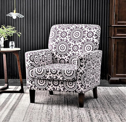 Container Furniture Direct Contemporary Accent Arm Chair with Birch Wood Frame and Velvet Upholstery, Armchair for Office and Living Room Decor, Removable Cushions, 02 Printed Fabric