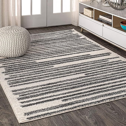 JONATHAN Y Khalil Modern Berber Stripe Cream/Black Indoor Area Rug, 9x12, Contemporary, Bohemian, Easy-Cleaning for Living Room, Bedroom, Kitchen, Pet Friendly, Non-Shedding (MOH207A-9)