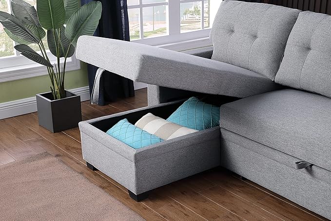 Devion Furniture Maison 4-in-1 Convertible L Shaped Couch with Pull Out Bed and Storage, Sectional Sleeper Sofa with Reversible Chaise for Living Room, Apartment, Bedroom, Office