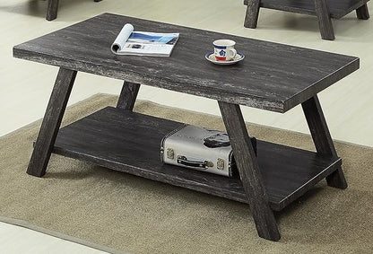 Roundhill Furniture Athens Contemporary 3-Piece Wood Shelf Coffee Table Set, Charcoal