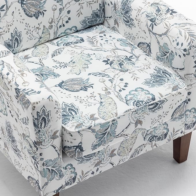 Container Furniture Direct Contemporary Accent Arm Chair with Birch Wood Frame and Velvet Upholstery, Armchair for Office and Living Room Decor, Removable Cushions, 07 Printed Fabric