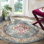 SAFAVIEH Monaco Collection Area Rug - 3' Round, Light Blue & Fuchsia, Boho Chic Medallion Distressed Design, Non-Shedding & Easy Care, Ideal for High Traffic Areas in Living Room, Bedroom (MNC243J)