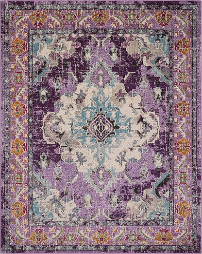 SAFAVIEH Monaco Collection Area Rug - 10' x 14', Violet & Light Blue, Boho Chic Medallion Distressed Design, Non-Shedding & Easy Care, Ideal for High Traffic Areas in Living Room, Bedroom (MNC243L)