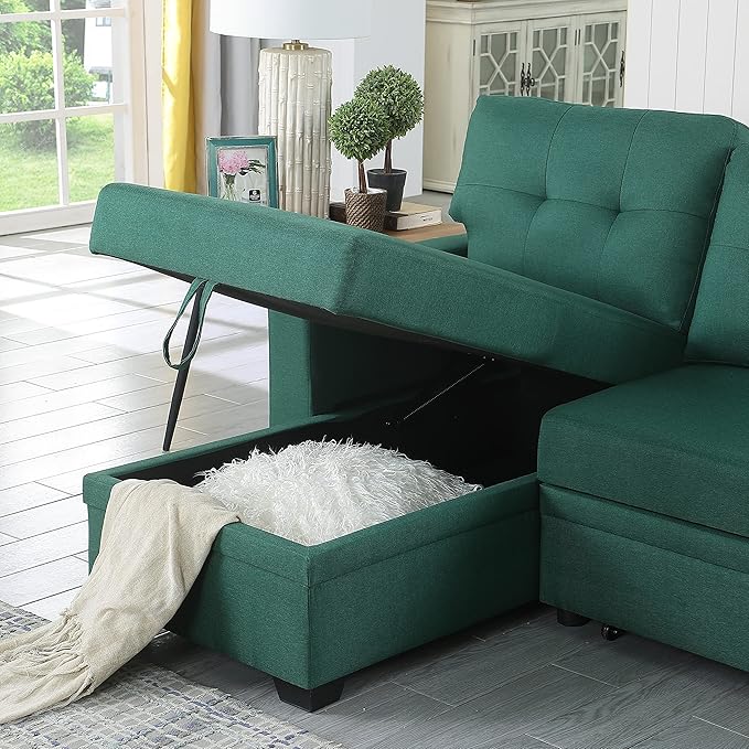 Devion Furniture Philly 4-in-1 Convertible L Shaped Couch with Pull Out Bed and Storage, Sectional Sleeper Sofa with Reversible Chaise for Living Room, Apartment, Bedroom, Office