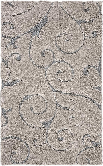 SAFAVIEH Florida Shag Collection Accent Rug - 4' x 6', Grey & Light Blue, Scroll, Non-Shedding & Easy Care, 1.2-inch Thick Ideal for High Traffic Areas in Entryway, Living Room, Bedroom (SG455-1160)
