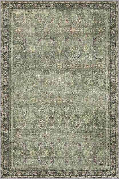 6X9 Area Rugs Machine Washable Rugs for Living Room, Vintage Boho Large Rugs for Bedroom Dining Room, Non Slip Indoor Soft Distressed Lightweight Thin Low Pile Carpet, Green