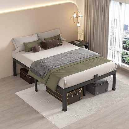 MAF 18 Inch Full Size Bed Frame with Round Corner Legs Mattress Slide Stopper No Box Spring Needed Heavy Duty Metal Platform Bed Frames Under-Bed Storage Space, 3000 LBS Steel Slats Support