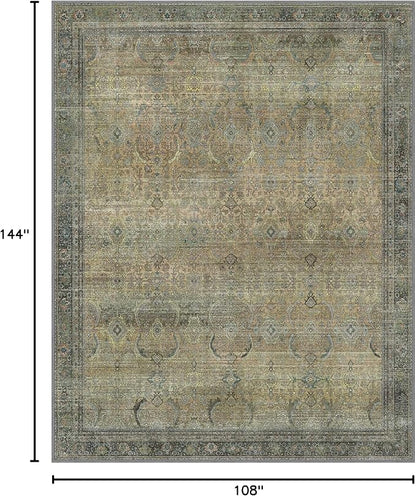 9X12 Area Rugs Machine Washable Rugs for Living Room, Vintage Boho Large Rugs for Bedroom Dining Room, Non Slip Indoor Soft Distressed Lightweight Thin Low Pile Carpet, Vintage Sunset
