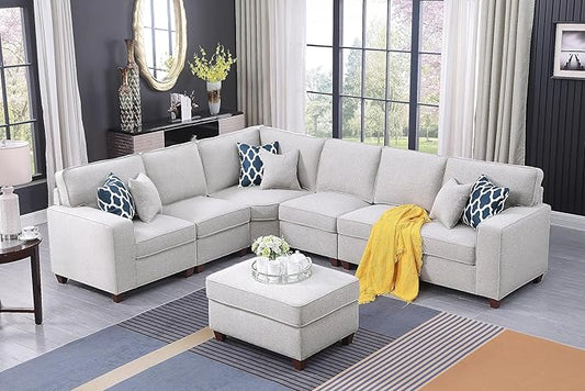 Devion Furniture Garisa Sectional Modular Sofa with Ottoman for Living Room, Apartment, Bedroom, Office, Dorm