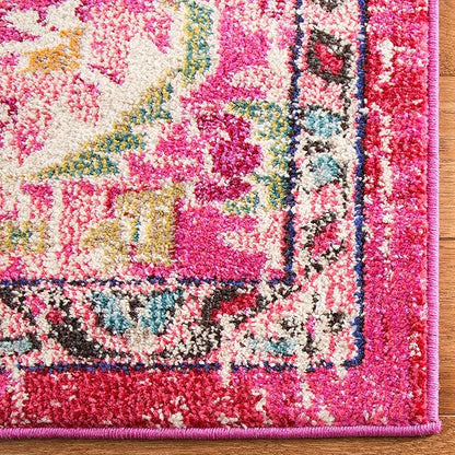 SAFAVIEH Monaco Collection Area Rug - 8' x 11', Pink & Multi, Boho Chic Medallion Distressed Design, Non-Shedding & Easy Care, Ideal for High Traffic Areas in Living Room, Bedroom (MNC243D)