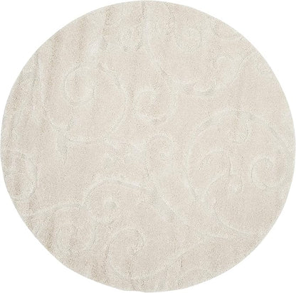 SAFAVIEH Florida Shag Collection Area Rug - 4' Round, Creme & Creme, Scroll Design, Non-Shedding & Easy Care, 1.2-inch Thick Ideal for High Traffic Areas in Living Room, Bedroom (SG455-1111)