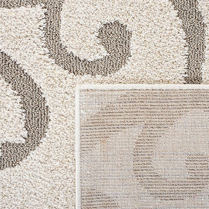 SAFAVIEH Florida Shag Collection Area Rug - 6'7" Square, Ivory & Beige, Scroll Design, Non-Shedding & Easy Care, 1.2-inch Thick Ideal for High Traffic Areas in Living Room, Bedroom (SG455-13LT)