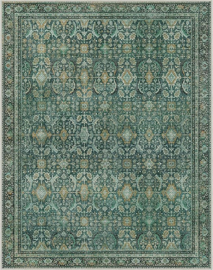8X10 Area Rugs Machine Washable Rugs for Living Room, Vintage Boho Large Rugs for Bedroom Dining Room, Non Slip Indoor Soft Distressed Lightweight Thin Low Pile Carpet, Turquoise