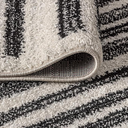 JONATHAN Y Khalil Modern Berber Stripe Cream/Black 7' Round Indoor Area Rug, Contemporary, Bohemian, Easy-Cleaning for Living Room, Bedroom, Kitchen, Pet Friendly, Non-Shedding (MOH207A-7R)