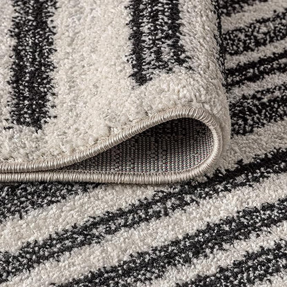 JONATHAN Y Khalil Modern Berber Stripe Cream/Black 4' Round Indoor Area Rug, Contemporary, Bohemian, Easy-Cleaning for Living Room, Bedroom, Kitchen, Pet Friendly, Non-Shedding (MOH207A-4R)